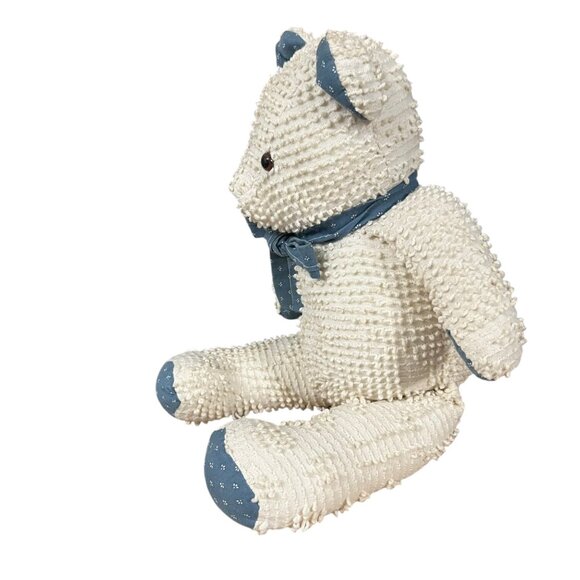 Vintage Handmade Chenille Teddy Bear With Blue Accents & Bow‎ Rescue Stuffy - Picture 2 of 5